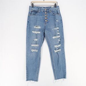 Free People Blossom Rigid Skinny Jeans Womens 28‎ Blue Distressed Button Fly